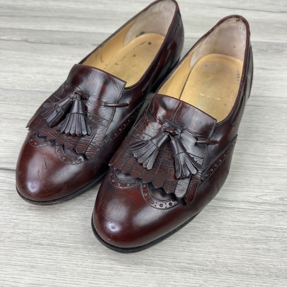 Salvatore Ferragamo Burgundy Tassel Loafers Mens Size 10 2E Leather Dress Shoes*